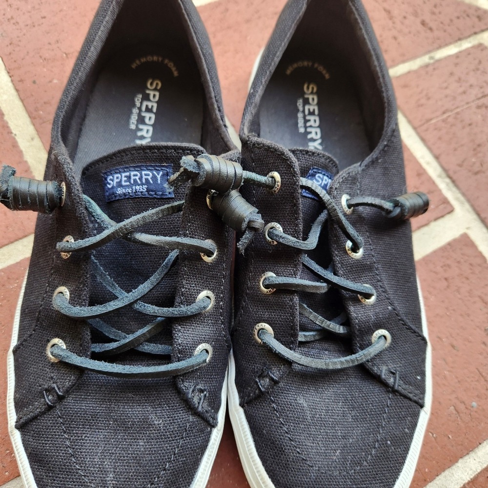 Sperry Top-Sider Crest Vibe Black Canvas Memory Foam Slip On Sneakers Womens